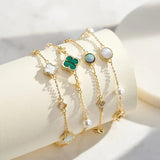 Natural Shell 14K Gold Plated 925 Sterling Silver Four-Leaf Clover Bracelet TQ