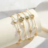 Natural Shell 14K Gold Plated 925 Sterling Silver Four-Leaf Clover Bracelet TQ