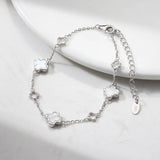 Natural Shell 14K Gold Plated 925 Sterling Silver Four-Leaf Clover Bracelet TQ