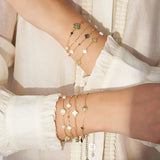 Shell Pearls Malachite 14K Gold Plated 925 Sterling Silver Double Shell Pearl Four-leaf Clover Bracelet TQ
