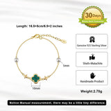 Shell Pearls Malachite 14K Gold Plated 925 Sterling Silver Double Shell Pearl Four-leaf Clover Bracelet TQ