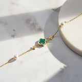 Shell Pearls Malachite 14K Gold Plated 925 Sterling Silver Double Shell Pearl Four-leaf Clover Bracelet TQ