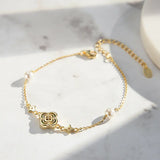Shell Pearls Malachite 14K Gold Plated 925 Sterling Silver Double Shell Pearl Four-leaf Clover Bracelet TQ