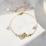 Shell Pearls Malachite 14K Gold Plated 925 Sterling Silver Double Shell Pearl Four-leaf Clover Bracelet TQ