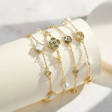 Shell Pearls Malachite 14K Gold Plated 925 Sterling Silver Double Shell Pearl Four-leaf Clover Bracelet TQ