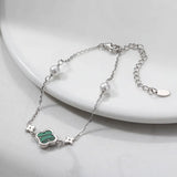 Shell Pearls Malachite 14K Gold Plated 925 Sterling Silver Double Shell Pearl Four-leaf Clover Bracelet TQ