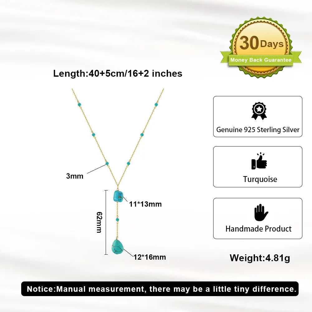 Turquoise 14K Gold Plated 925 Sterling Silver Retro Y Shape Necklace TQ