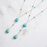 Turquoise 14K Gold Plated 925 Sterling Silver Retro Y Shape Necklace TQ