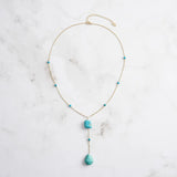 Turquoise 14K Gold Plated 925 Sterling Silver Retro Y Shape Necklace TQ
