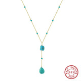 Turquoise 14K Gold Plated 925 Sterling Silver Retro Y Shape Necklace TQ