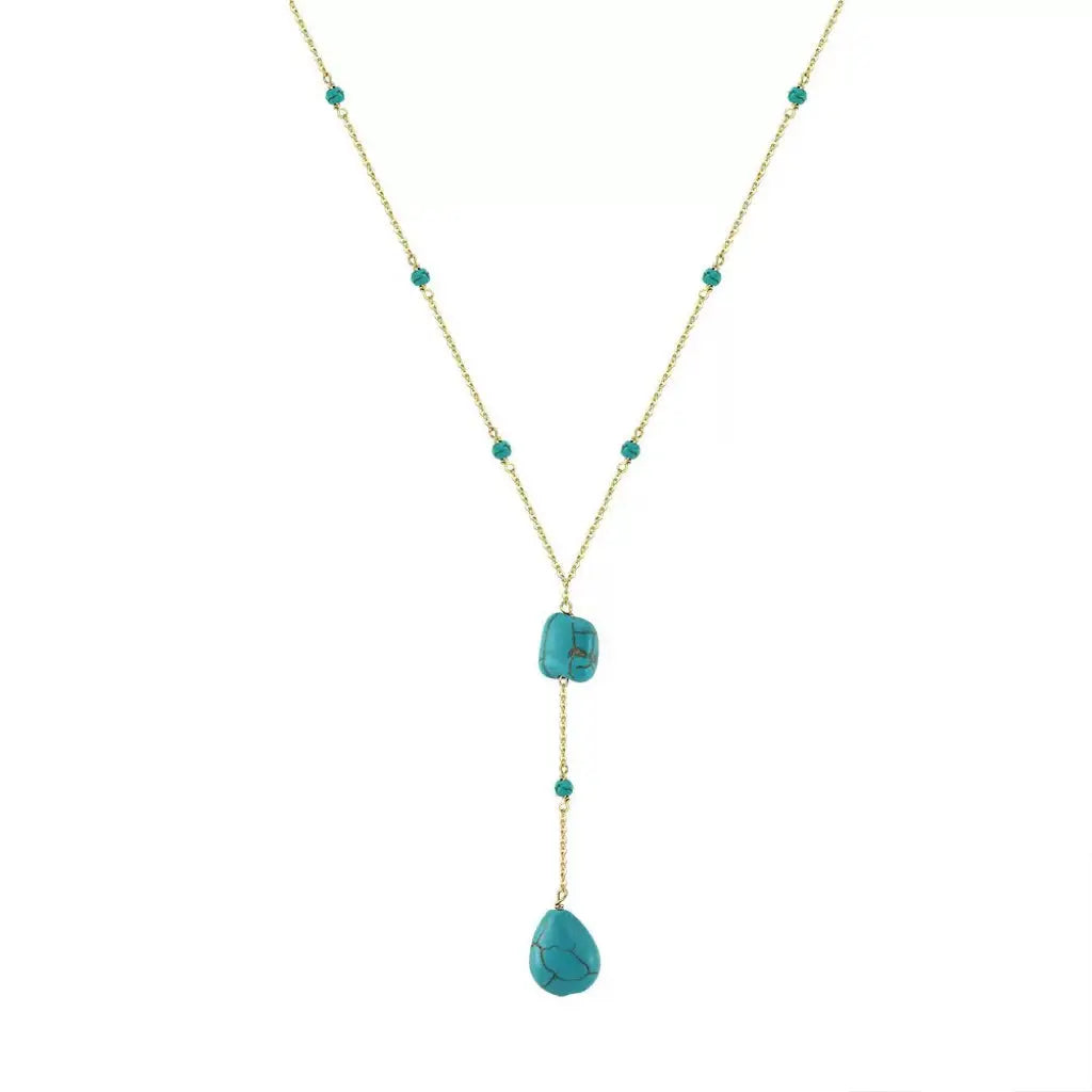 Turquoise 14K Gold Plated 925 Sterling Silver Retro Y Shape Necklace TQ