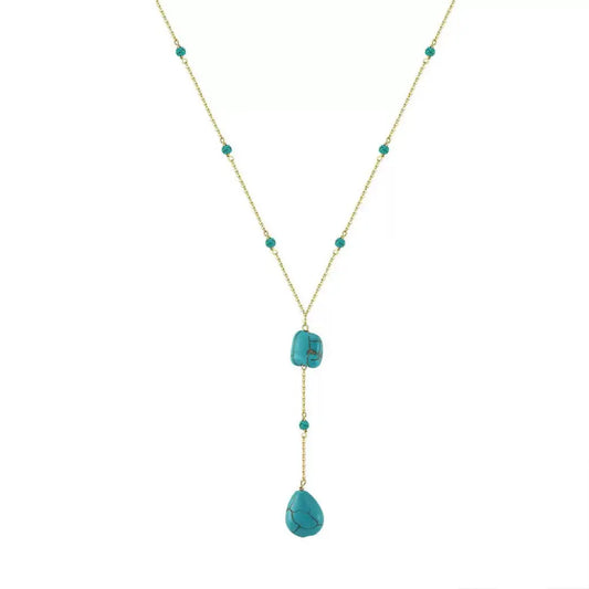 Turquoise 14K Gold Plated 925 Sterling Silver Retro Y Shape Necklace TQ