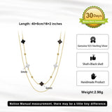 Black Shell 14K Gold Plated 925 Sterling Silver Four-leaf Clover Double-layer Necklace TQ