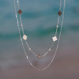 Black Shell 14K Gold Plated 925 Sterling Silver Four-leaf Clover Double-layer Necklace TQ