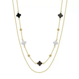 Black Shell 14K Gold Plated 925 Sterling Silver Four-leaf Clover Double-layer Necklace TQ