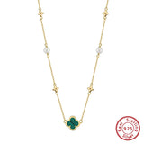 Shell Pearls Malachite 14K Gold Plated 925 Sterling Silver Pendant Necklace TQ