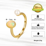 Genuine Natural Opal 14K Gold Plated 925 Sterling Silver Adjustable Ring TWINKLE QUEEN