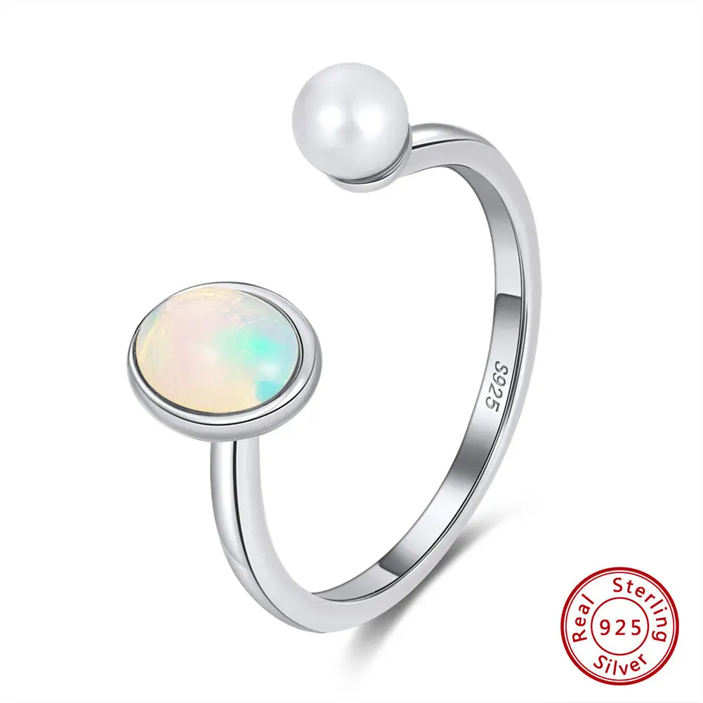 Genuine Natural Opal 14K Gold Plated 925 Sterling Silver Adjustable Ring TWINKLE QUEEN