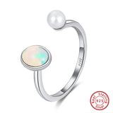 Genuine Natural Opal 14K Gold Plated 925 Sterling Silver Adjustable Ring TWINKLE QUEEN