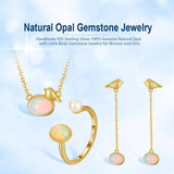 Genuine Natural Opal 14K Gold Plated 925 Sterling Silver Adjustable Ring TWINKLE QUEEN