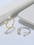 Genuine Natural Opal 14K Gold Plated 925 Sterling Silver Adjustable Ring TWINKLE QUEEN