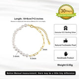 Cultured Freashwater Pearl 14K Gold Plated 925 Sterling Silver Extension Paper Clip Bracelet TQ
