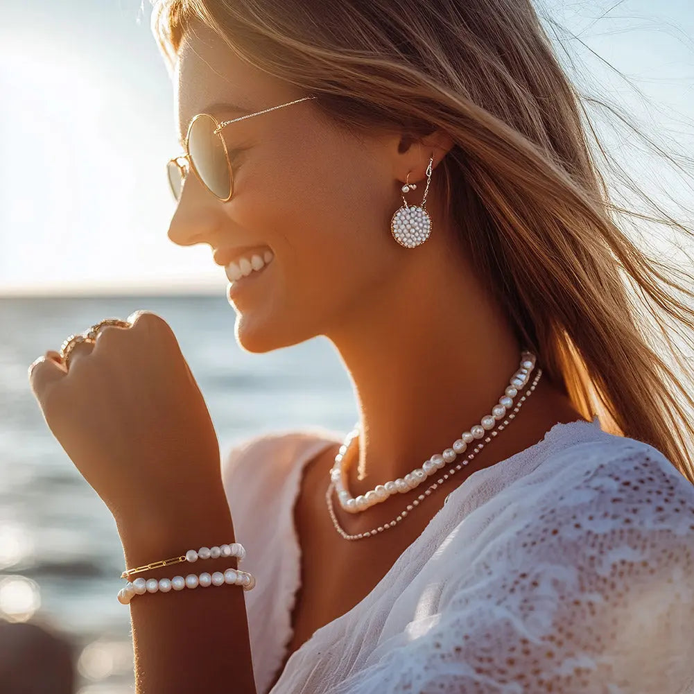 Cultured Freashwater Pearl 14K Gold Plated 925 Sterling Silver Extension Paper Clip Bracelet TQ