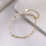 Cultured Freashwater Pearl 14K Gold Plated 925 Sterling Silver Extension Paper Clip Bracelet TQ