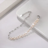 Cultured Freashwater Pearl 14K Gold Plated 925 Sterling Silver Extension Paper Clip Bracelet TQ