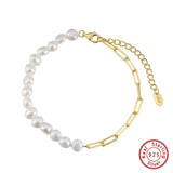 Cultured Freashwater Pearl 14K Gold Plated 925 Sterling Silver Extension Paper Clip Bracelet TQ