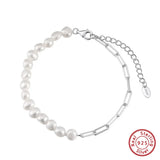 Cultured Freashwater Pearl 14K Gold Plated 925 Sterling Silver Extension Paper Clip Bracelet TQ
