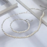 Cultured Freashwater Pearl 14K Gold Plated 925 Sterling Silver Vintage Paper Clip Necklace TQ