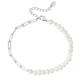 Cultured Freashwater Pearl 14K Gold Plated 925 Sterling Silver Extension Paper Clip Bracelet TQ