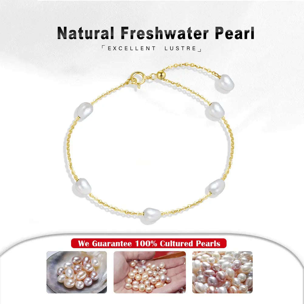 Cultured Freashwater Pearl 14K Gold Plated Irregular 925 Sterling Silver 4MM Baroque Bracelet TQ