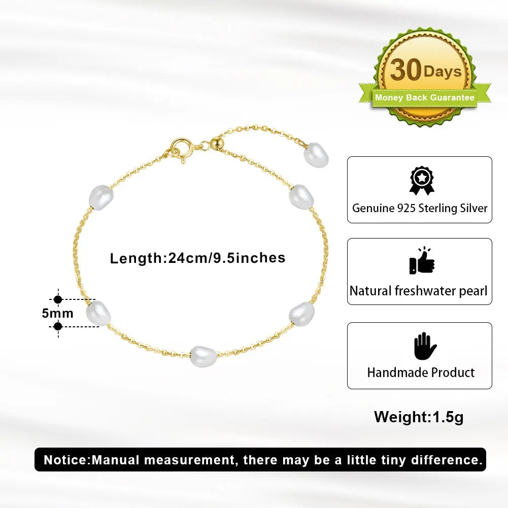 Cultured Freashwater Pearl 14K Gold Plated Irregular 925 Sterling Silver 4MM Baroque Bracelet TQ