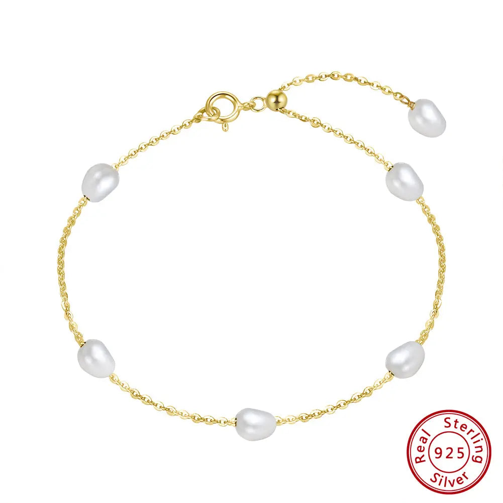 Cultured Freashwater Pearl 14K Gold Plated Irregular 925 Sterling Silver 4MM Baroque Bracelet TQ