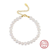 Cultured Freashwater Pearl 14K Gold Plated 925 Sterling Silver Fully Round Beaded Bracelet TQ