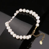 Cultured Freashwater Pearl 14K Gold Plated 925 Sterling Silver Fully Round Beaded Bracelet TQ