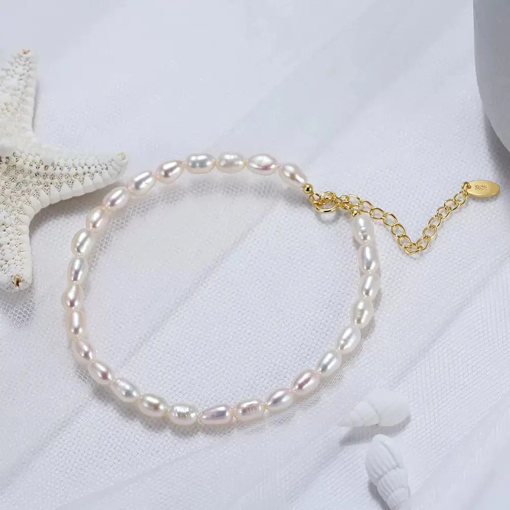 Cultured Freashwater Pearl 14K Gold Plated 925 Sterling Silver Fully Beaded Bracelet TQ