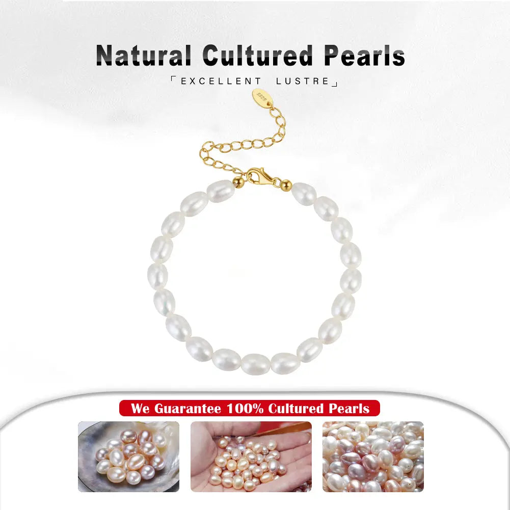 Cultured Freashwater Pearl 14K Gold Plated 925 Sterling Silver Fully Beaded Bracelet TQ