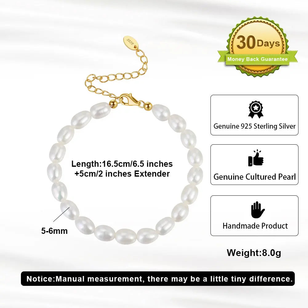 Cultured Freashwater Pearl 14K Gold Plated 925 Sterling Silver Fully Beaded Bracelet TQ