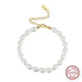 Cultured Freashwater Pearl 14K Gold Plated 925 Sterling Silver Fully Beaded Bracelet TQ