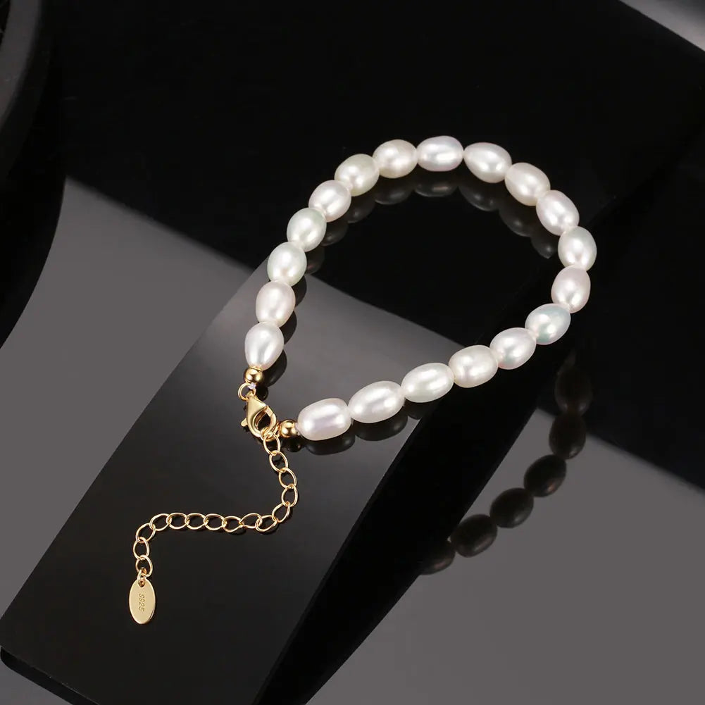 Cultured Freashwater Pearl 14K Gold Plated 925 Sterling Silver Fully Beaded Bracelet TQ