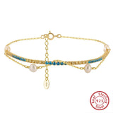 Cultured Freshwater Pearl 14K Gold Plated 925 Silver Ocean Blue Tennis Bracelet TQ