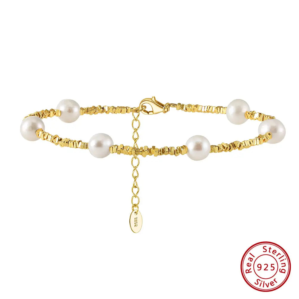 Cultured Freshwater Pearl Irregular 925 Silver Vintage Bracelet TQ