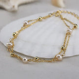 Cultured Freshwater Pearl 14K Gold Plated 925 Sterling Silver Stacking Bracelet TQ