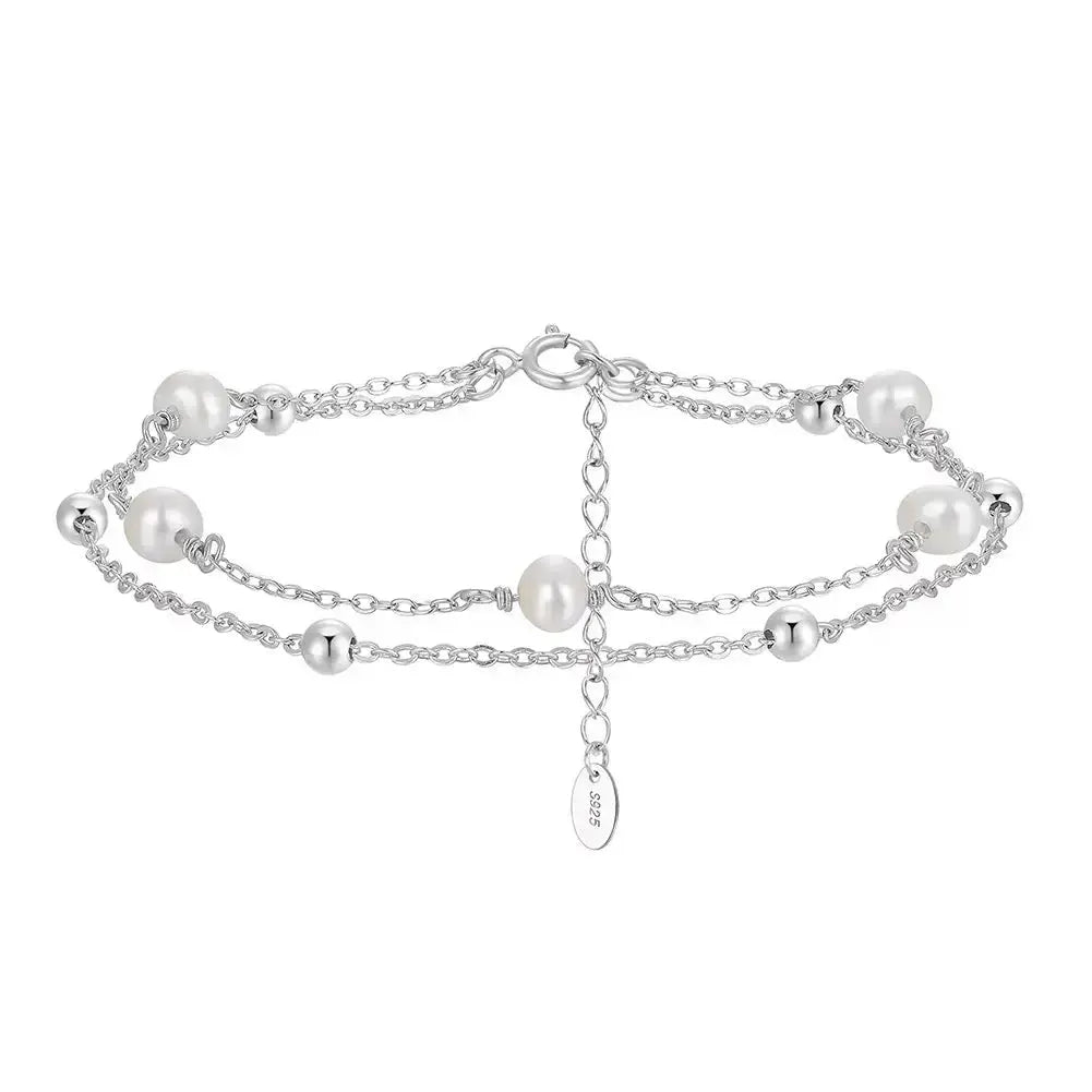 Cultured Freshwater Pearl 14K Gold Plated 925 Sterling Silver Stacking Bracelet TQ