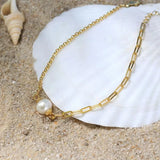 Cultured Freshwater Pearl 14K Gold Plated 925 Sterling Silver Paperclip Necklace Bracelet Set TQ