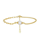 Cultured Freshwater Pearl 14K Gold Plated 925 Sterling Silver Paperclip Necklace Bracelet Set TQ