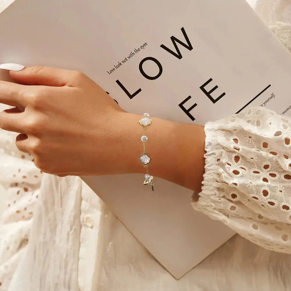 S925 Silver Necklace Ocean Summer Earring Freshwater Pearl Clavicle Chain Women's Bracelet High Sense Pearl Jewelry Set TWINKLE QUEEN